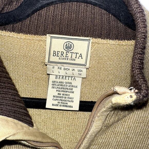 Beretta Sweater Pullover Mock Neck 1/4 Zip Mens Large Wool Blend Camel Color - Picture 3 of 11